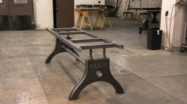 Hure table base with natural steel finish, small subframe configuration