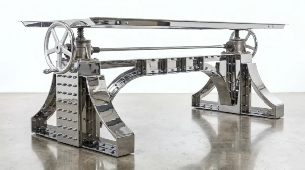 Polished Stainless Steel Bronx Crank Table: Luminous Brutalism - Image 4