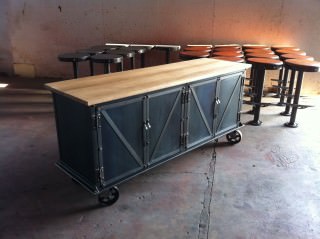 72" W Ellis Sideboard with worn oak top