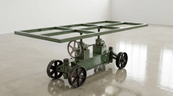 Industrial Train Table crank base with green aged paint
