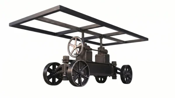 Train Table Base product shot with subframe — natural steel finish industrial table base by Vintage Industrial