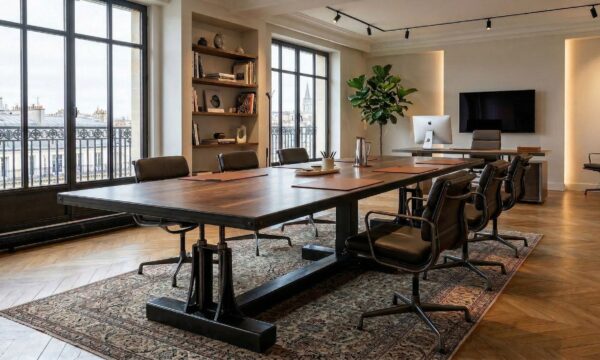 Bespoke Steel Post Industrial Conference Table: Rational Design. Absolute Authority.