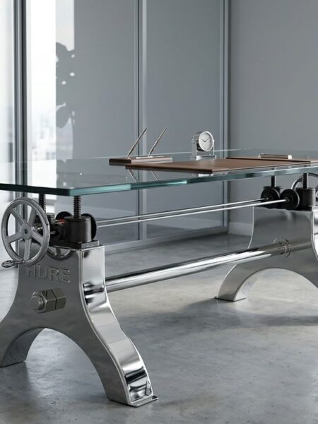Polished stainless steel Hure Crank Desk by Vintage Industrial
