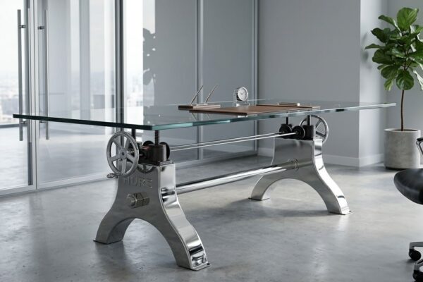 Polished stainless steel Hure Crank Desk by Vintage Industrial