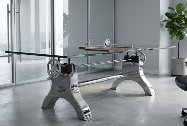 Polished stainless steel Hure Crank Desk by Vintage Industrial
