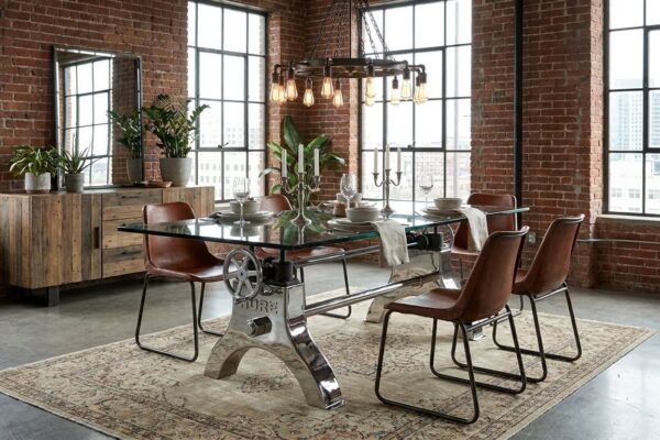 Polished stainless steel Hure Crank Dining Table by Vintage Industrial