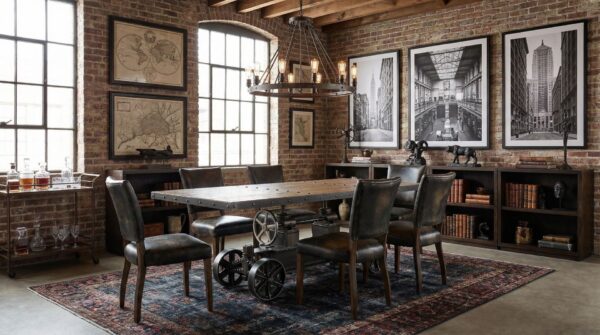 Industrial Conference Table - Train Series - Structural Steel and Oak