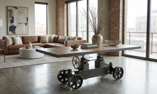 Large Industrial Dining Table - Train Series - Structural Steel and Oak