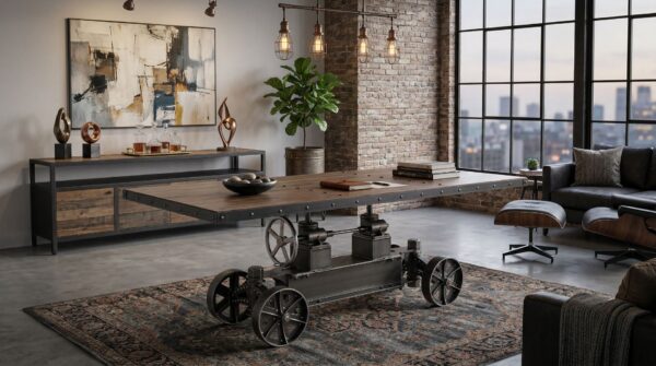 Large Industrial Dining Table - Train Series - Structural Steel and Oak