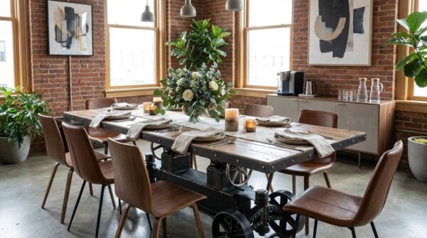Large Industrial Dining Table - Train Series - Structural Steel and Oak