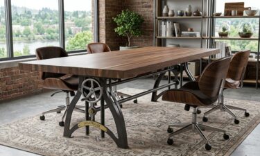 Luxury meets industrial IndustriaLux Crank Conference Table with Walnut Top in Portland Office
