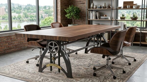 Luxury meets industrial IndustriaLux Crank Conference Table with Walnut Top in Portland Office