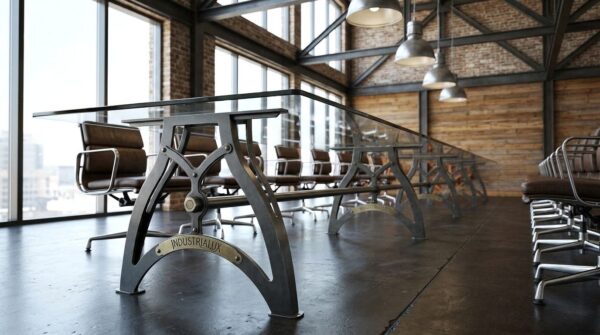 IndustriaLux Boardroom Table with Glass Top in Loft Office