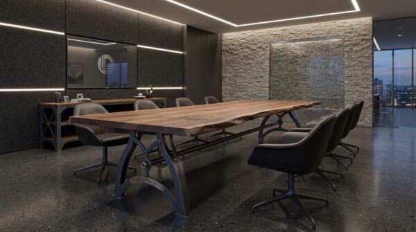IndustriaLux Boardroom Table with Walnut Top in Modern Office by Vintage Industrial