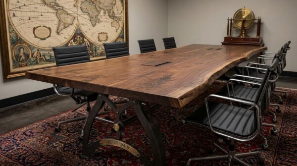 IndustriaLux Conference Room Table with Live Edge Walnut Top in Executives Office