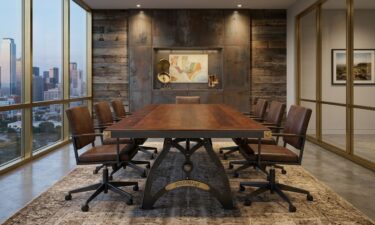 IndustriaLux Conference Room Table with Mahogany Top in Texas Office