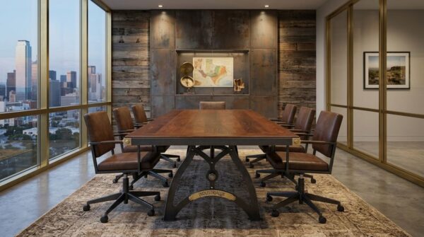 IndustriaLux Conference Room Table with Mahogany Top in Texas Office