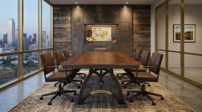 IndustriaLux Conference Room Table with Mahogany Top in Texas Office