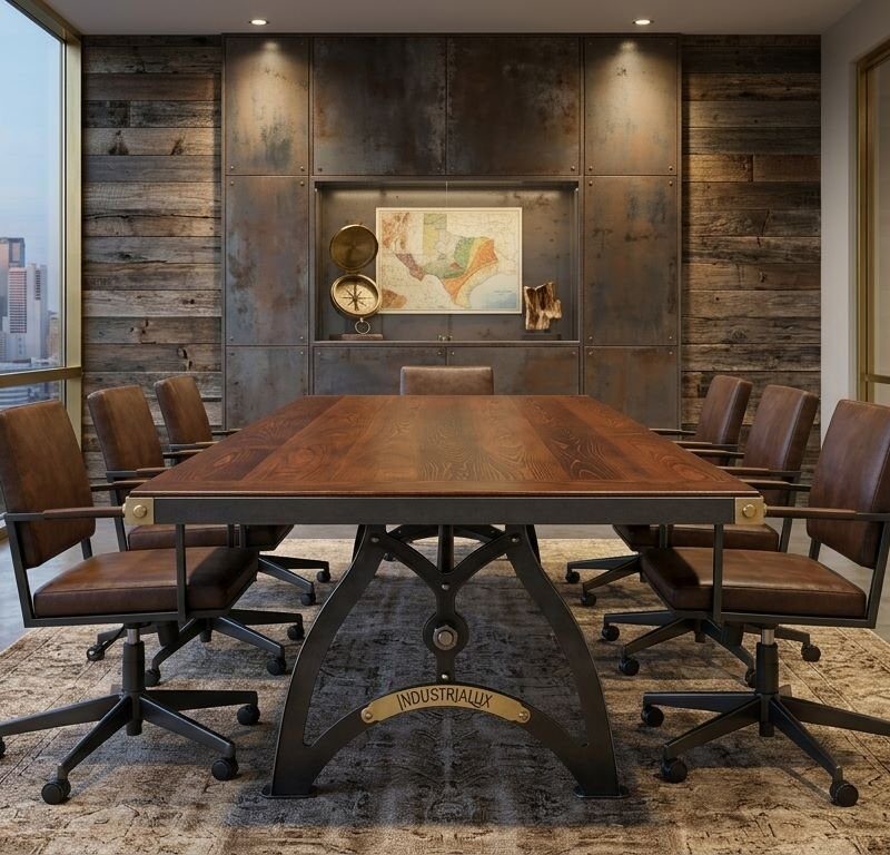 IndustriaLux Conference Room Table with Mahogany Top in Texas Office