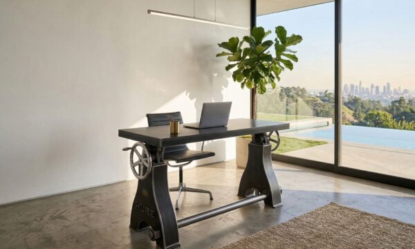Small Hure Industrial Crank Desk in Luxury Modern Home in California