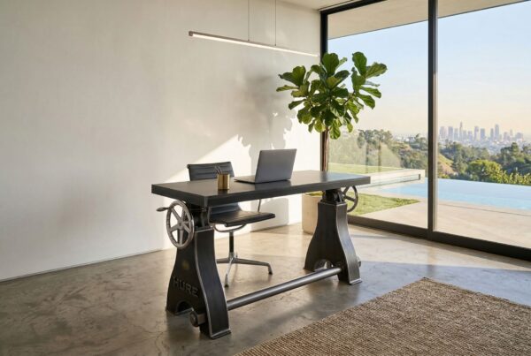 Small Hure Industrial Crank Desk in Luxury Modern Home in California