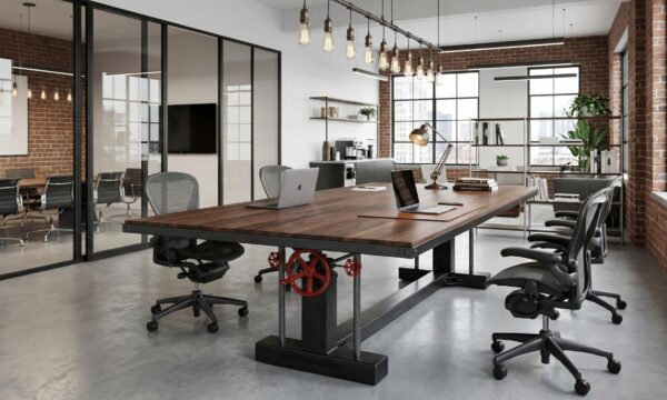 Luxury Industrial Original Crank Conference Table: Kinetic Luxury Since 2009 in Walnut