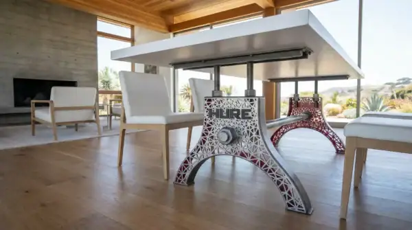 Digital Hure dining table with white top and Delaunay steel base in a modern Los Angeles interior