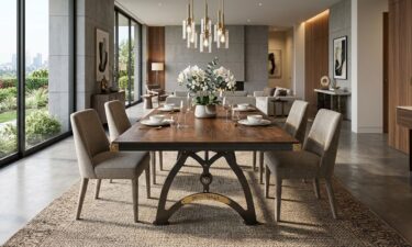 IndustrialLux Dining Table with Oak top in Luxury Los Angeles Home