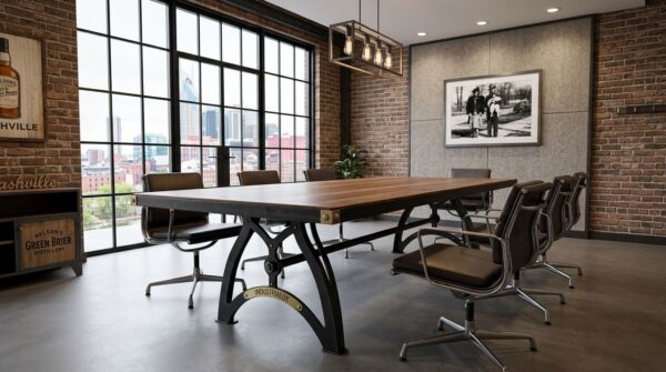 IndustrialLux Dining Table with Walnut top in Nashville Home