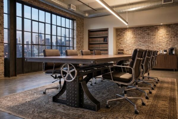 Custom Handcrafted Bronx Adjustable Height Industrial 10 Foot Conference Table in a Law Office