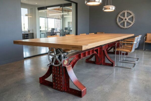 Custom Steel Bronx Adjustable Height Industrial Conference Table in a Office