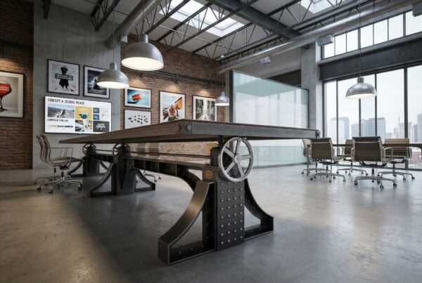 Luxury Industrial Bronx Adjustable Height Industrial Conference Table in a Office