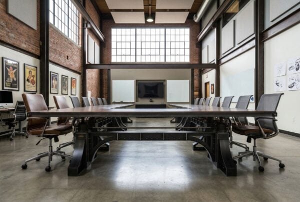 Custom Handcrafted Bronx Adjustable Height Industrial Conference Table in a Office