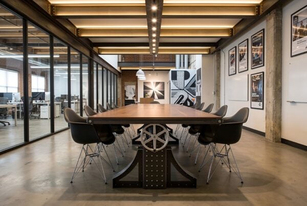 Bespoke Steel Bronx Adjustable Height Industrial Conference Table in a Office