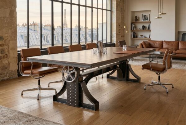 Custom Handcrafted Bronx Adjustable Height Industrial Conference Table in Paris