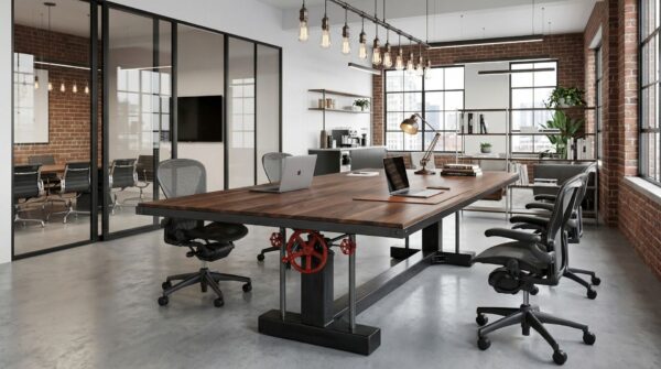 Crank Walnut Conference Table — Custom Conference Table by Vintage Industrial