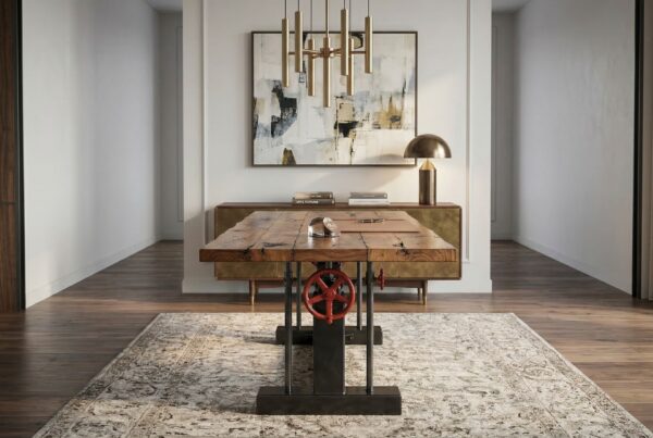 Industrial adjustable height crank table with live edge top by Vintage Industrial 2011