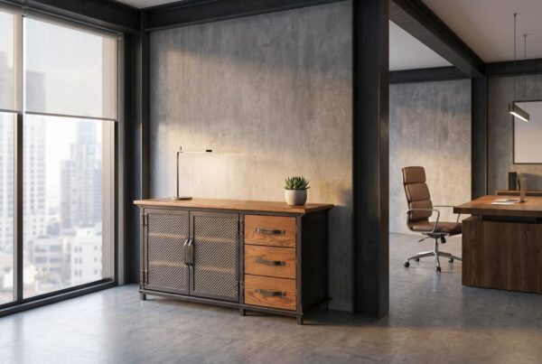 Custom Handcrafted Ellis Console with Drawers with Raw Finish in a Office