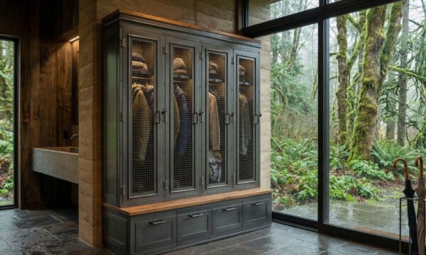 Luxury Industrial Country Club Mudroom Locker in Architect's Seattle Home