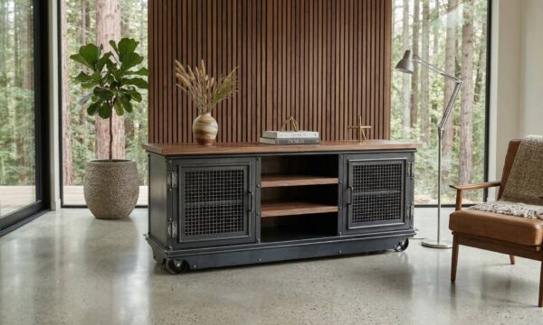 Bespoke industrial Boxcar Ellis Console in Modern House in PNW