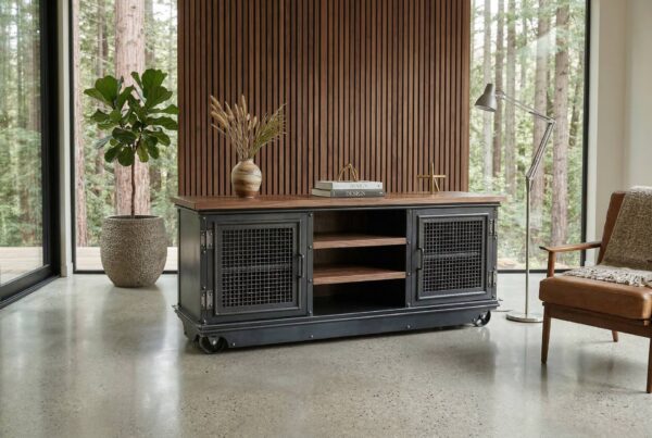 Bespoke industrial Boxcar Ellis Console in Modern House in PNW
