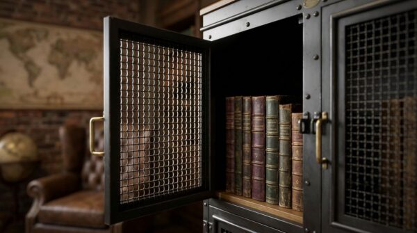 Luxury Industrial Casegood No. 4 Armoire Door and Woven Wire Detail View
