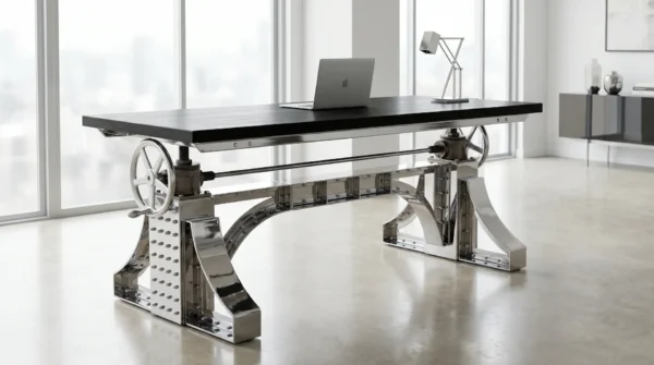 Polished Stainless Steel Bronx Crank Table: Luminous Brutalism - Image 3