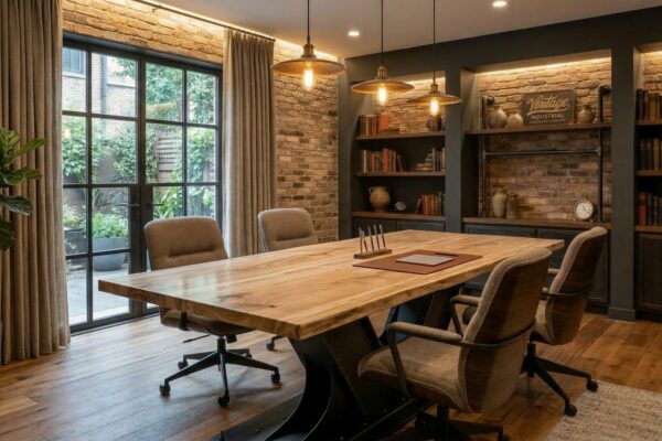 VI-Beam-Slab-Top table 2 Small industrial conference table with hidden wiring in a New York City loft