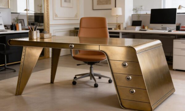 Luxury Industrial Hughes Desk with Brass Finish