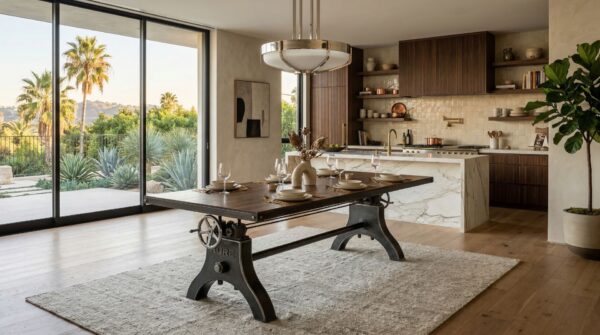 Hure Crank Industrial Dining Table in Luxury Modern Los Angeles House