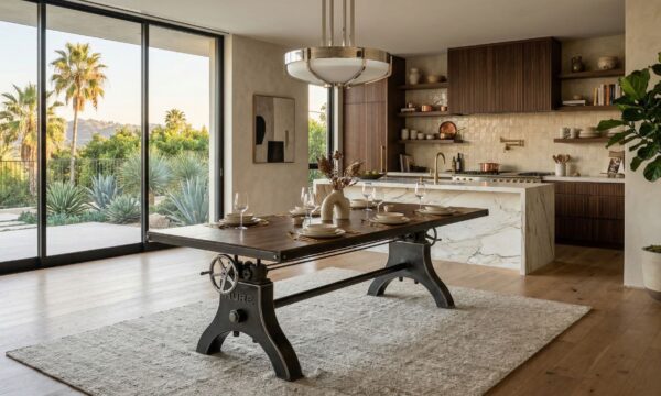 Hure Crank Industrial Dining Table in Luxury Modern Los Angeles House