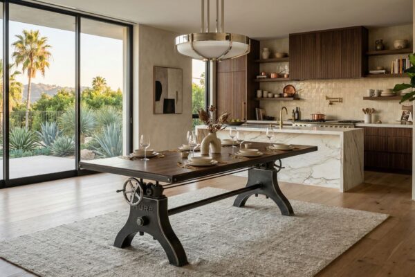 Hure Crank Industrial Dining Table in Luxury Modern Los Angeles House