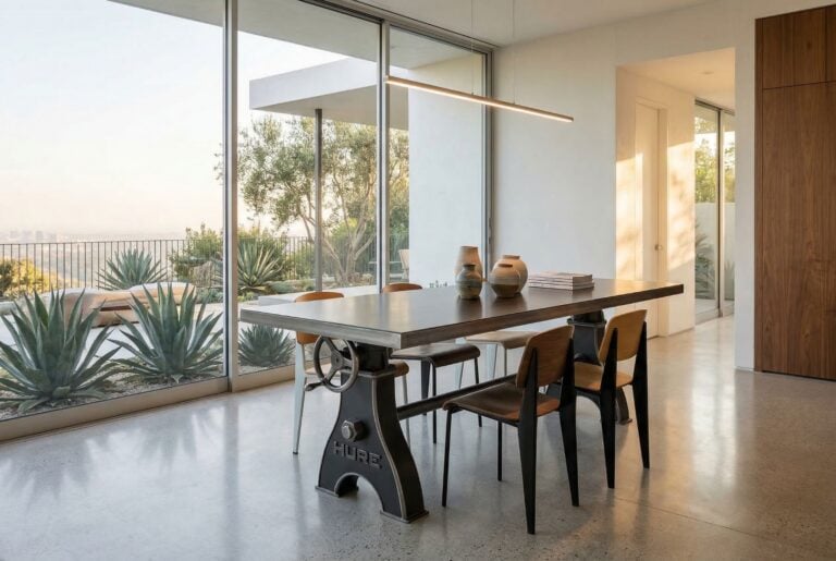Small Hure crank-adjustable dining table with hardwood top