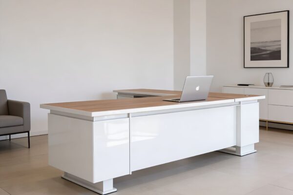 White Industrial Desk with Return 2